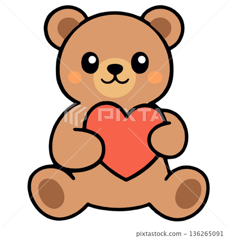 Cute bear cartoon heart love animal brown adorable happy simple illustration 136265091