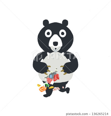 一隻熊叼著垃圾袋行走的插圖 | 野生動物、垃圾問題與公眾意識 136265214