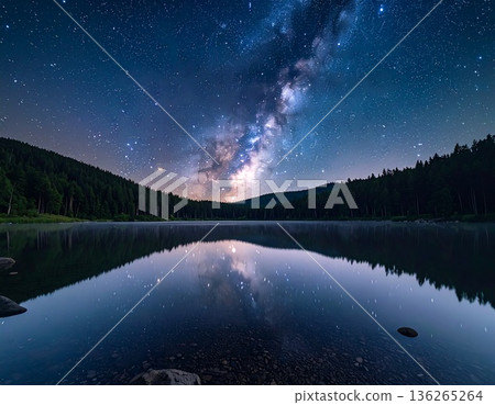 [AI-generated image] The world's natural wonders: the Milky Way reflected on the lake surface 136265264