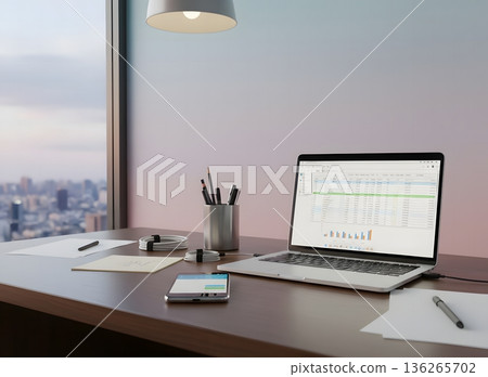 Modern office desks and digital devices Modern office desks and digital devices 136265702