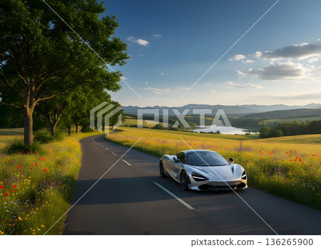 Beautiful scenery and sports car driving scene 136265900