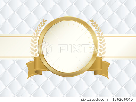 金色圓形獎章和月桂花環獎章，帶有絲帶向量素材 136266040