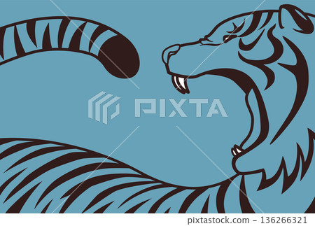 Tiger graphic art with bold brush strokes, blue Tiger graphic art with bold brush strokes, blue 136266321