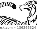 Black and white frame illustration with a powerful tiger motif 136266324
