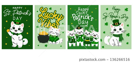 Cute St. Patricks Day Cat Greeting Card Collection Cute St. Patricks Day Cat Greeting Card Collection 136266516