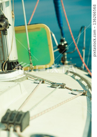 Detailed closeup of rigging on sail boat 136266568