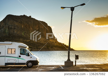 Camper car and Monemvasia island, Greece Camper car and Monemvasia island, Greece 136267082