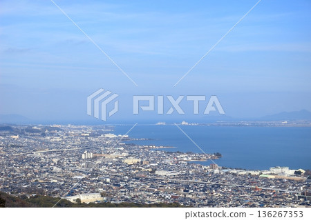 The view of the west shore of Lake Biwa's southern lake from the Nagatoroyama Terrace The view of the west shore of Lake Biwa's southern lake from the Nagatoroyama Terrace 136267353
