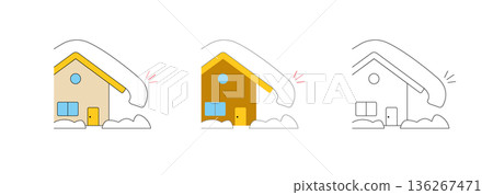 一組描繪屋頂雪簷和降雪警示的插圖 136267471
