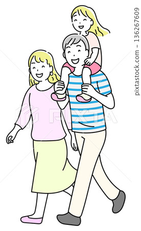 父母與孩子肩並肩行走的線條畫 父母與孩子肩並肩行走的線條畫 136267609