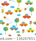 Funny seamless pattern for kids with cars, trees and bees 136267651