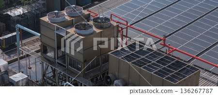 Cooling towers in data center building. Cooling towers in data center building. 136267787