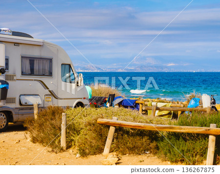 Camper on beach, camping on nature 136267875