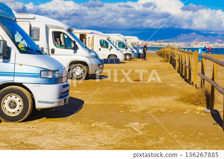 Rv motor home camping on beach 136267885