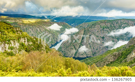 River Sil Canyon, Galicia Spain. Mountain view. 136267905