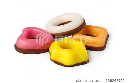 Assorted colorful candy rings with chocolate base 136268151