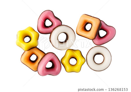 Colorful licorice candy rings in various shapes 136268153
