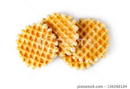 Golden belgian waffles baked for sweet snack or dessert Golden belgian waffles baked for sweet snack or dessert 136268184