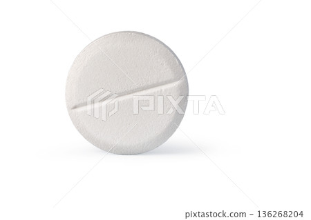 Single white round pill standing on white background 136268204