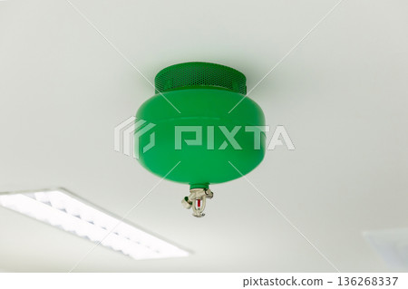 Automated Fire Extinguisher set in building. Automated Fire Extinguisher set in building. 136268337