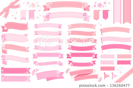 Cherry blossom ribbon frame set_no text Cherry blossom ribbon frame set_no text 136268477