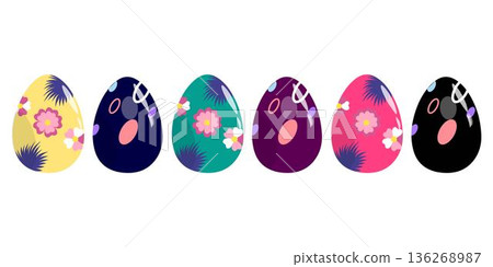 Collection of colorful Easter eggs featuring floral daisy patterns and abstract modern designs in pastel and vibrant tones. Perfect for spring holiday decoration, greeting cards, social media graphics Collection of colorful Easter eggs featuring floral daisy patterns and abstract modern designs in pastel and vibrant tones. Perfect for spring holiday decoration, greeting cards, social media graphics 136268987