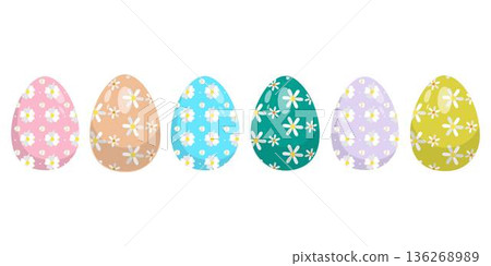 Collection of colorful Easter eggs featuring floral daisy patterns and abstract modern designs in pastel and vibrant tones. Perfect for spring holiday decoration, greeting cards, social media graphics Collection of colorful Easter eggs featuring floral daisy patterns and abstract modern designs in pastel and vibrant tones. Perfect for spring holiday decoration, greeting cards, social media graphics 136268989
