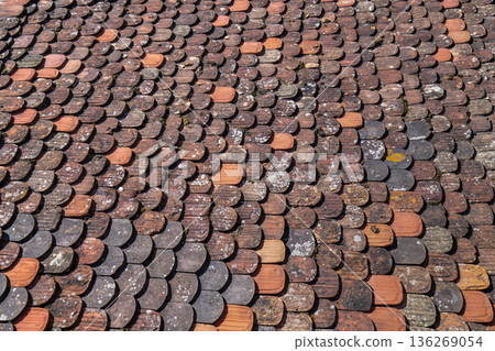 weathered slate roof  136269054