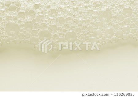Bubbles of body gel or soap foam or shaving gel. Closeup. Copy space 136269083
