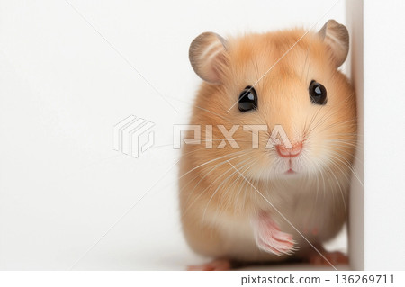 Cute orange hamster with whiskers and soft fur, curious and adorable pet animal Cute orange hamster with whiskers and soft fur, curious and adorable pet animal 136269711