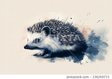 Adorable hedgehog illustration with spikes, nature art, and wildlife in portrait form 136269715