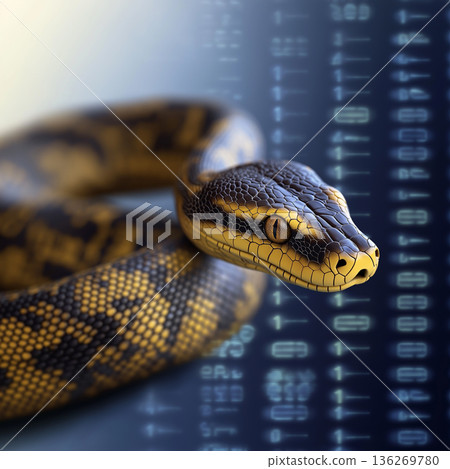 Python snake reptile wildlife with intricate scales pattern in natural habitat 136269780