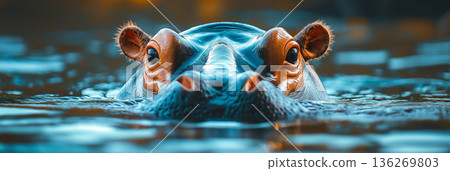 Closeup of hippo in water, showcasing impressive wildlife and nature details Closeup of hippo in water, showcasing impressive wildlife and nature details 136269803
