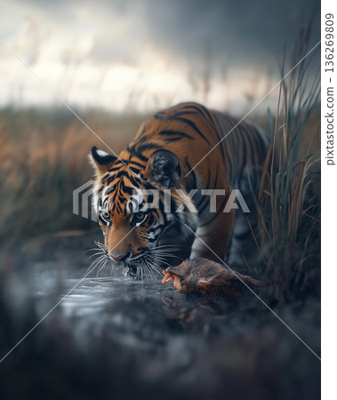 Majestic tiger in wildlife nature, showcasing predator and jungle camouflage with animal grace 136269809