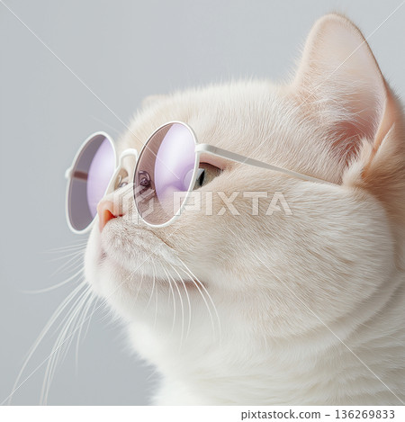 British Shorthair cat with sunglasses looking cute and stylish in adorable furry portrait British Shorthair cat with sunglasses looking cute and stylish in adorable furry portrait 136269833