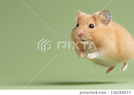 Cute furry hamster jumping with adorable expression, perfect for pet lovers and animal enthusiasts. Cute furry hamster jumping with adorable expression, perfect for pet lovers and animal enthusiasts. 136269837