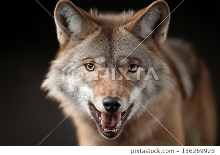 Dog portrait with wolf-like fur and expression, capturing eyes of a majestic animal in the wild Dog portrait with wolf-like fur and expression, capturing eyes of a majestic animal in the wild 136269926