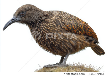 Wild Weka Bird with Brown Feathers in Natural Island Habitat 136269961