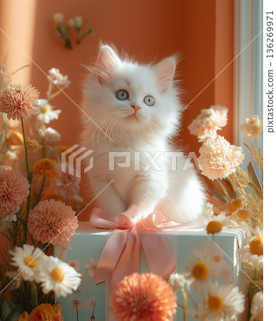 Persian feline kitten pet, fluffy and adorable, cute and playful white cat animal in nature Persian feline kitten pet, fluffy and adorable, cute and playful white cat animal in nature 136269971