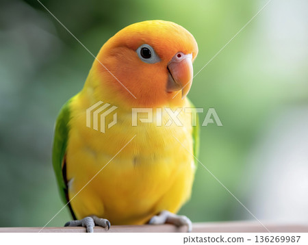 Colorful Parrot with Vibrant Feathers: Nature Closeup in Bright Orange and Green Colorful Parrot with Vibrant Feathers: Nature Closeup in Bright Orange and Green 136269987