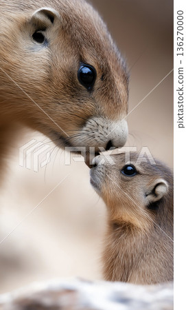 Prairie wildlife with a cute animal family in nature outdoors featuring fur and adorable bonding Prairie wildlife with a cute animal family in nature outdoors featuring fur and adorable bonding 136270000