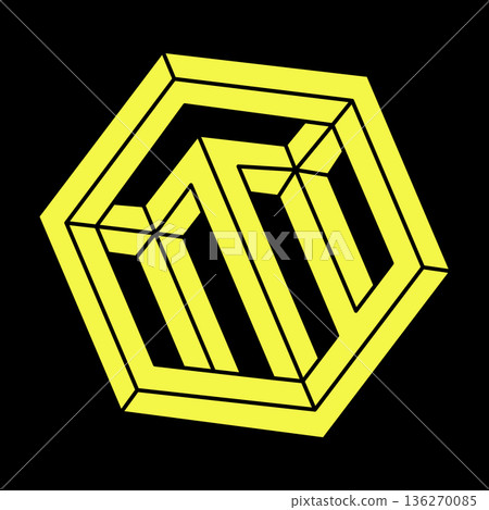 Impossible hexagon. Line design. Impossible shapes. Optical illusion objects. Optical art. Escher paradox.  136270085