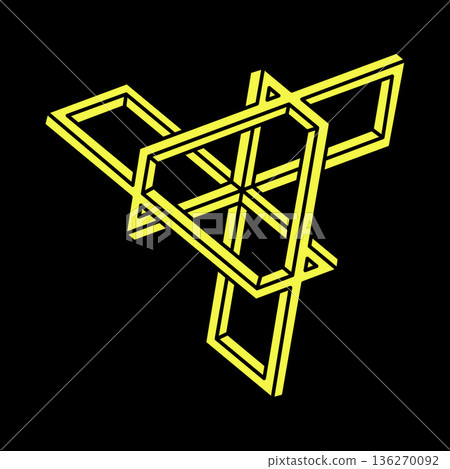 Escher style. Impossible shapes. Sacred geometry. Optical illusion figure. Abstract eternal geometric object. Impossible endless outline shapes. Op art. Impossible geometry shape on a black background Escher style. Impossible shapes. Sacred geometry. Optical illusion figure. Abstract eternal geometric object. Impossible endless outline shapes. Op art. Impossible geometry shape on a black background 136270092