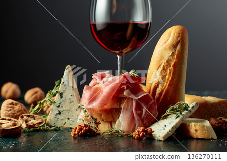 Red wine with traditional Mediterranean snacks. Red wine with traditional Mediterranean snacks. 136270111