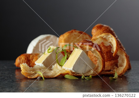Camembert cream cheese croissants and rosemary. Camembert cream cheese croissants and rosemary. 136270122