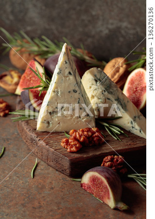 Blue cheese with fresh figs, rosemary, and walnuts. Blue cheese with fresh figs, rosemary, and walnuts. 136270136