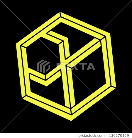 Optical illusion objects. Line design. Impossible shapes. Web design element. Geometric figures. Escher paradox.  136270139