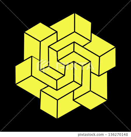 Impossible object. Optical illusion shapes. 3d illustration. Geometric figures. Escher paradox. Impossible object. Optical illusion shapes. 3d illustration. Geometric figures. Escher paradox. 136270148