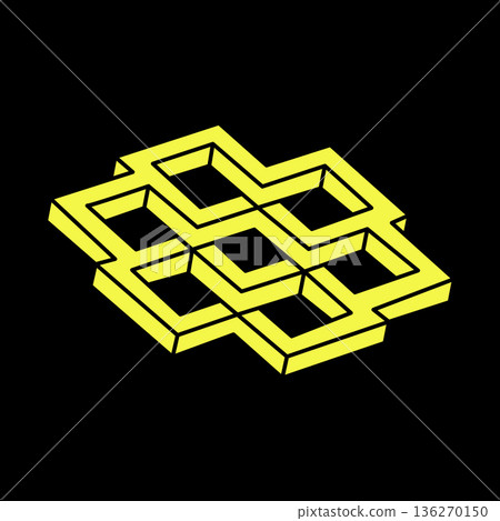 Optical illusion figures. Impossible objects. Line geometric shapes. Escher paradox. Optical art.  136270150