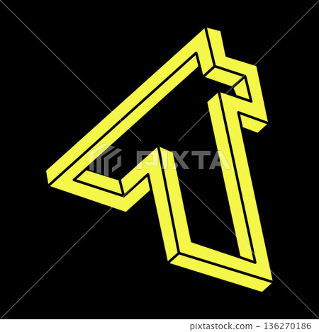Optical illusion. Abstract eternal geometric object. Impossible endless outline. Line art. Optical art. Impossible geometry shape on a black background. Escher style.  136270186